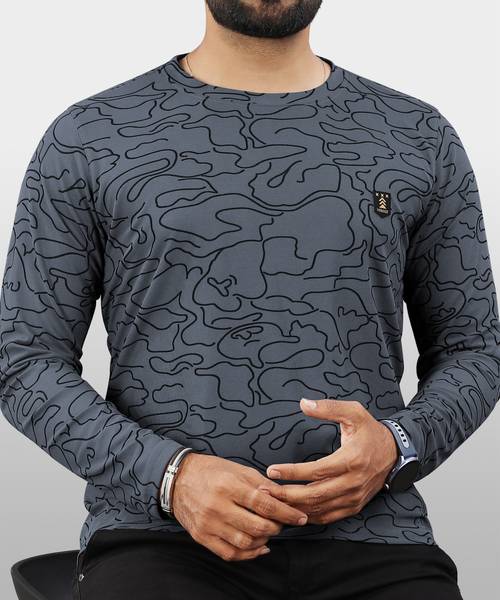 VeBNoR Printed Men Round Neck Grey T-Shirt