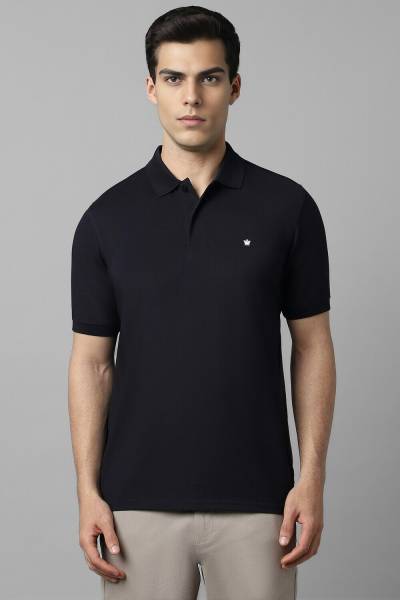 LOUIS PHILIPPE Solid Men Polo Neck Navy Blue T-Shirt