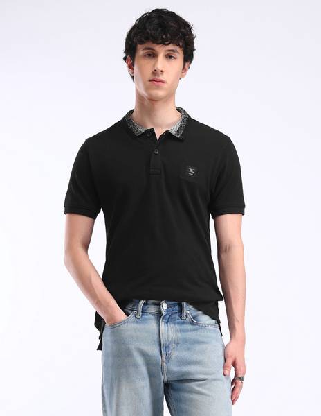 FLYING MACHINE Solid Men Round Neck Black T-Shirt