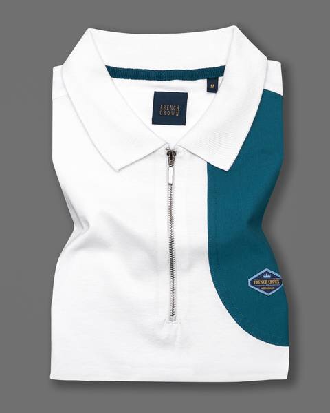 french crown Solid Men Zip Neck White T-Shirt