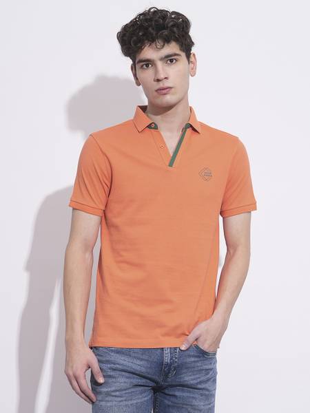 BEING HUMAN Solid Men Polo Neck Orange T-Shirt