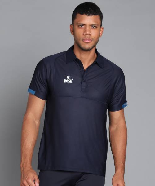 Pace International Solid Men Polo Neck Navy Blue T-Shirt