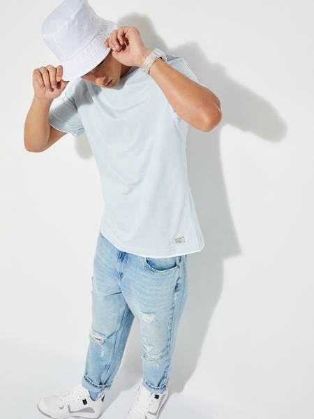 MAX Solid Men Round Neck Blue T-Shirt