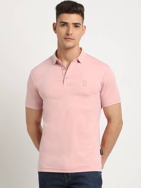 THE BEAR HOUSE Solid Men Polo Neck Pink T-Shirt