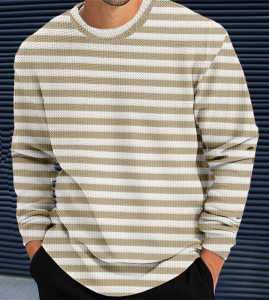 Force Striped Men Round Neck Brown T-Shirt