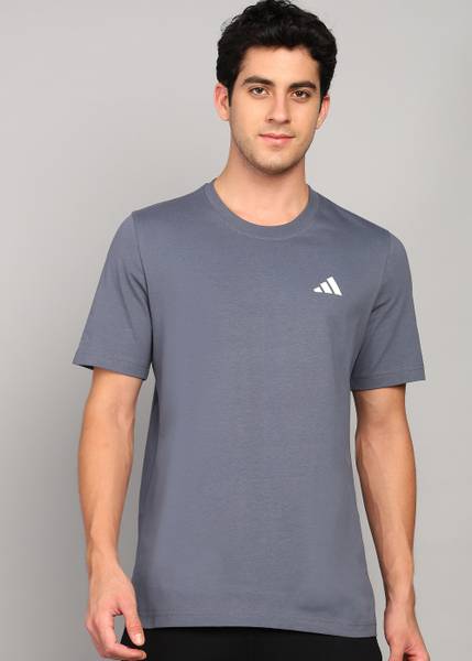 ADIDAS Solid Men Round Neck Grey T-Shirt