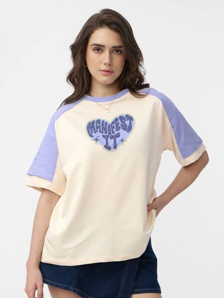 The Souled Store Embroidered Women Round Neck Multicolor T-Shirt