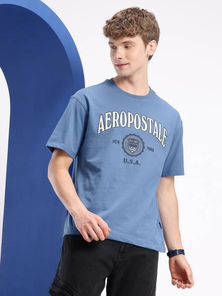 AEROPOSTALE Printed Men Round Neck Blue T-Shirt