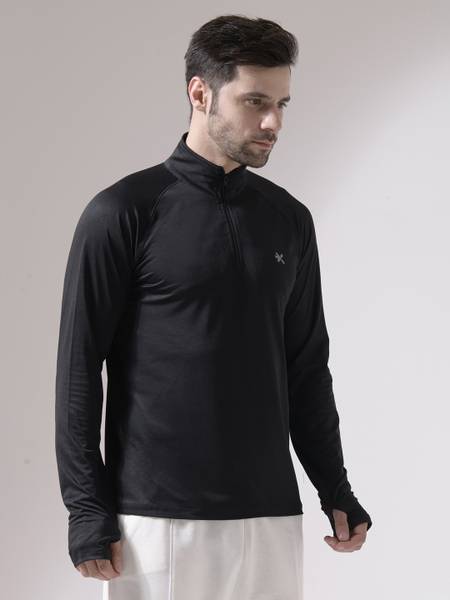 HRX by Hrithik Roshan Solid Men Polo Neck Black T-Shirt