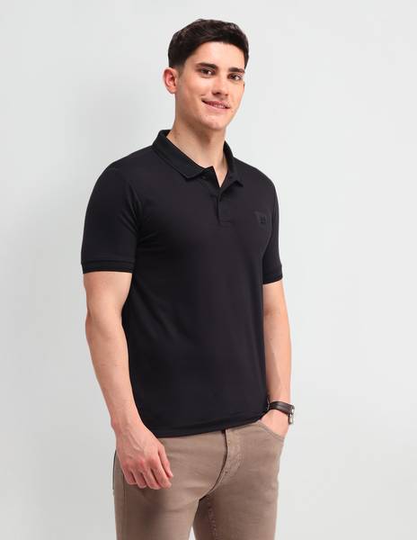 U.S. POLO ASSN. Solid Men Polo Neck Black T-Shirt