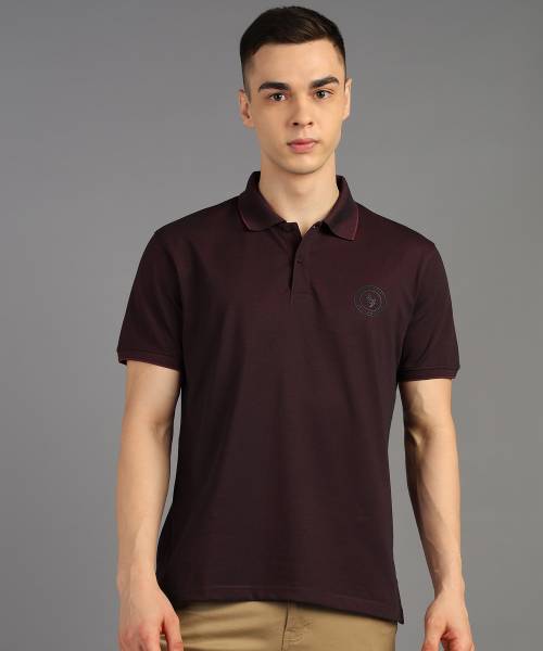 Alan Jones Solid Men Polo Neck Purple T-Shirt