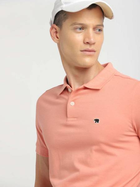 THE BEAR HOUSE Solid Men Polo Neck Pink T-Shirt