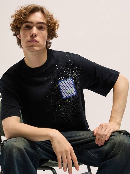 THE BEAR HOUSE Printed Men Round Neck Black T-Shirt