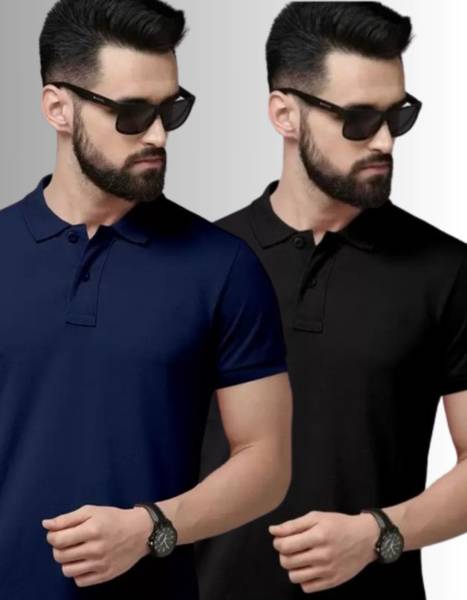 CREATIVE SPORTS Solid Men Polo Neck Black T-Shirt