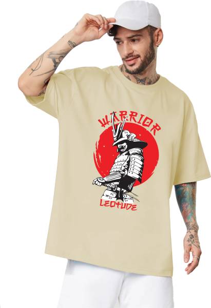Leotude Printed, Typography Men Round Neck Beige T-Shirt