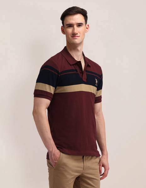 U.S. POLO ASSN. Striped Men Polo Neck Multicolor T-Shirt