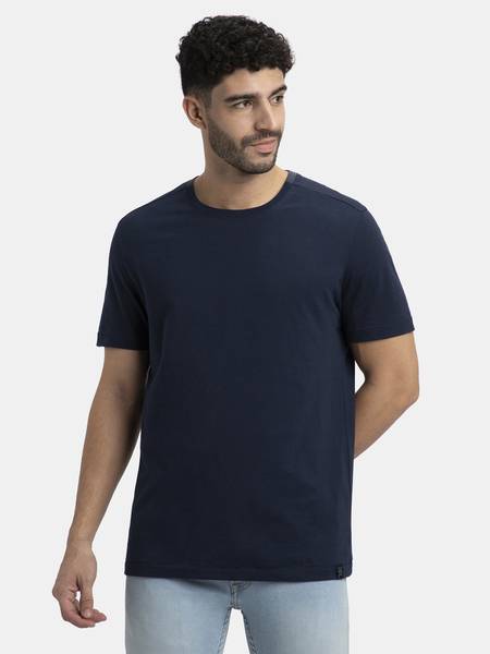 JOCKEY Solid Men Round Neck Navy Blue T-Shirt