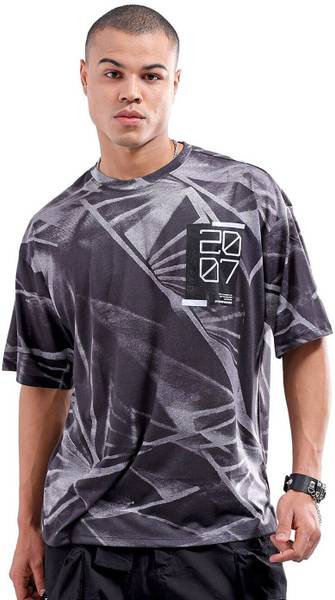 The Indian Garage Co. Abstract Men Crew Neck Black T-Shirt