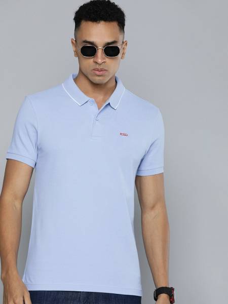 LEVI'S Solid Men Polo Neck Blue T-Shirt