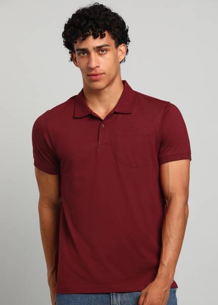 PARX Solid Men Polo Neck Maroon T-Shirt