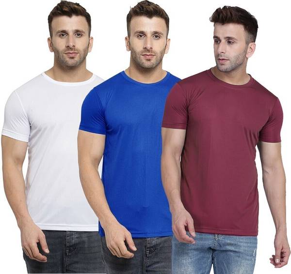 TQH Solid Men Round Neck White, Blue, Maroon T-Shirt