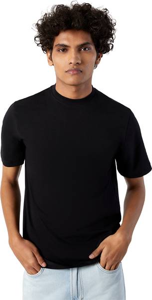 ludic Solid Men Crew Neck Black T-Shirt