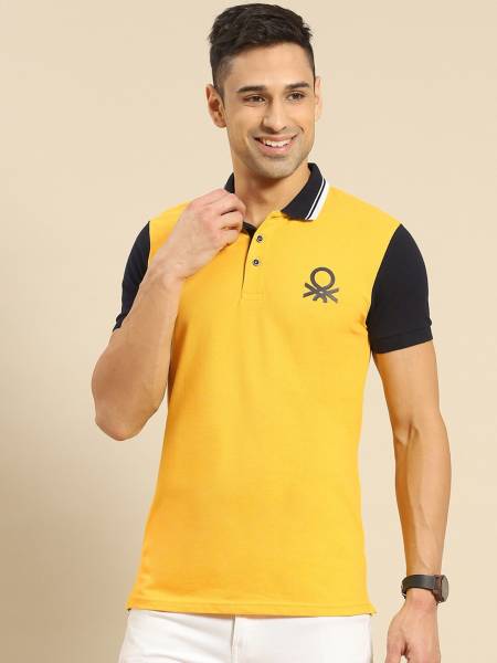 United Colors of Benetton Colorblock Men Polo Neck Yellow T-Shirt
