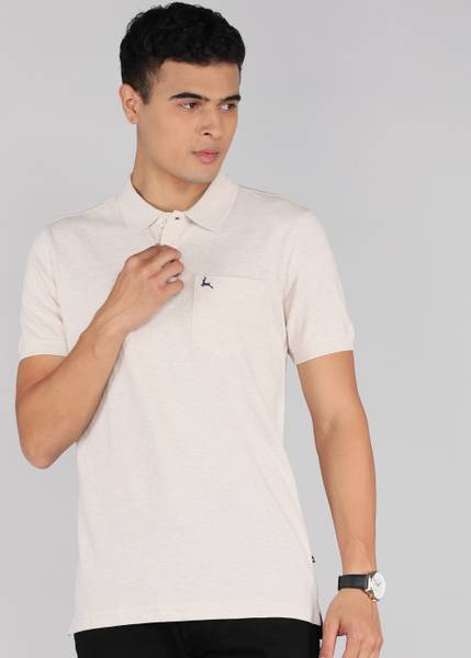 PARX Solid Men Polo Neck Beige T-Shirt