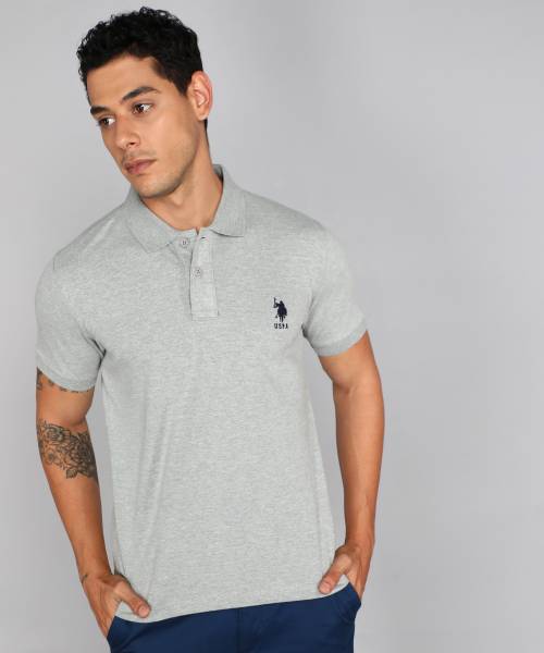 U.S. POLO ASSN. Solid Men Polo Neck Grey T-Shirt