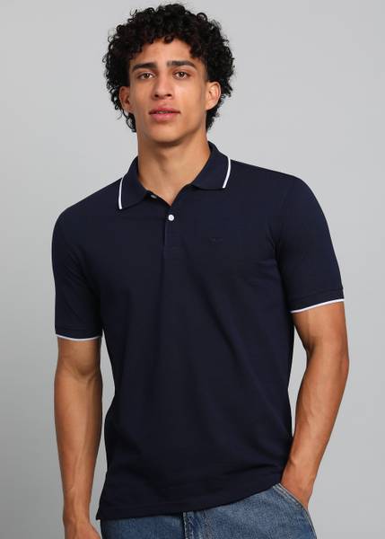 PARK AVENUE Solid Men Polo Neck Dark Blue T-Shirt