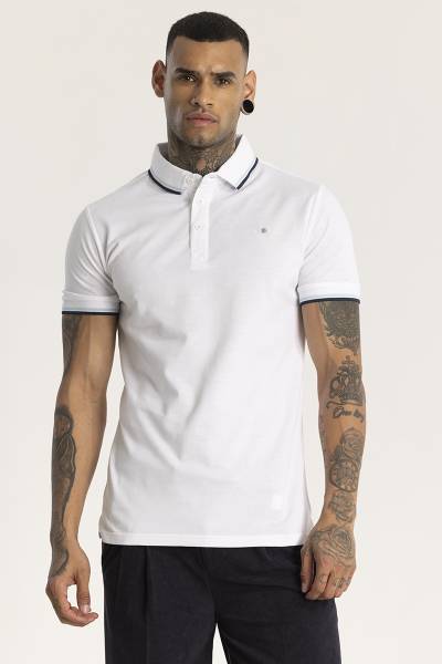 Snitch Solid Men Polo Neck White T-Shirt
