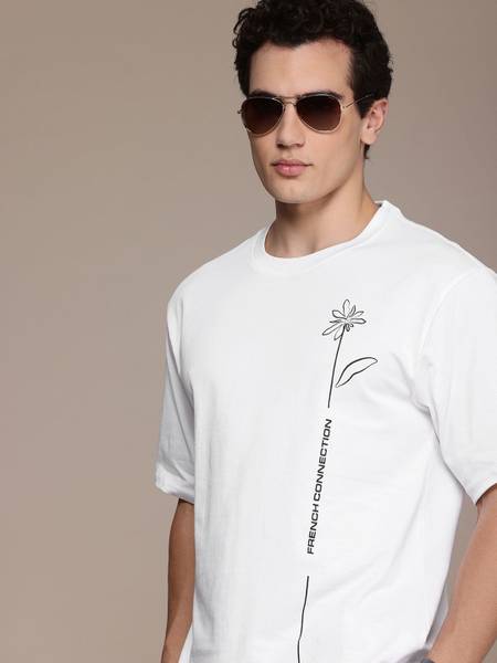French Connection Printed Men Round Neck White T-Shirt