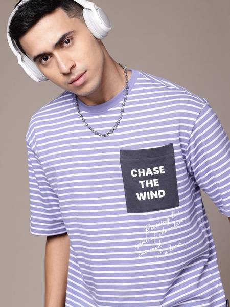 Roadster Striped Men Round Neck Blue T-Shirt