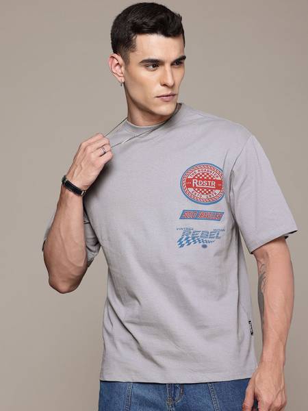 Roadster Printed Men Round Neck Grey T-Shirt