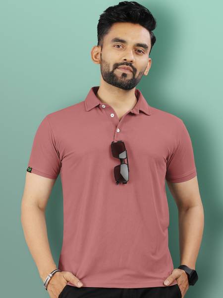 VeBNoR Solid Men Polo Neck Pink T-Shirt