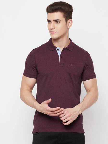 Camey Self Design Men Polo Neck Maroon T-Shirt