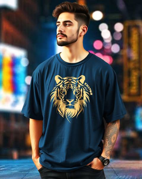 ENITOR Printed Men Round Neck Dark Blue T-Shirt