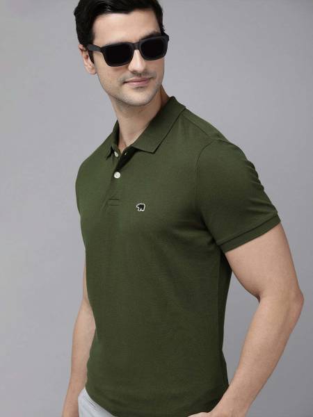 THE BEAR HOUSE Solid Men Polo Neck Green T-Shirt