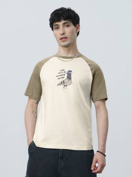 The Souled Store Printed Men Round Neck White T-Shirt