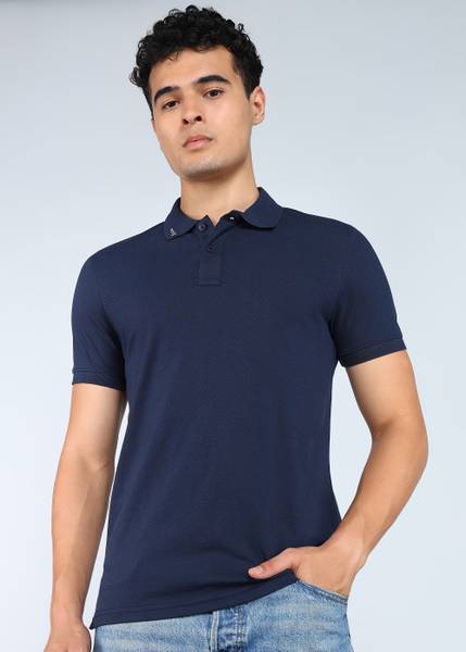 Pepe Jeans Solid Men Polo Neck Navy Blue T-Shirt