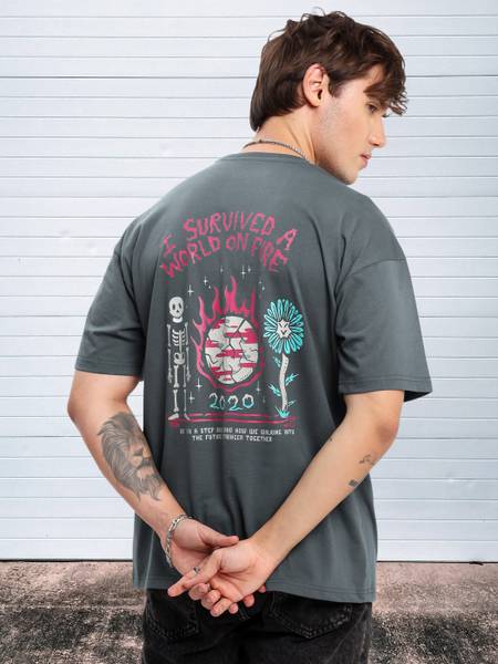 BEYOUNG Printed Men Round Neck Grey T-Shirt