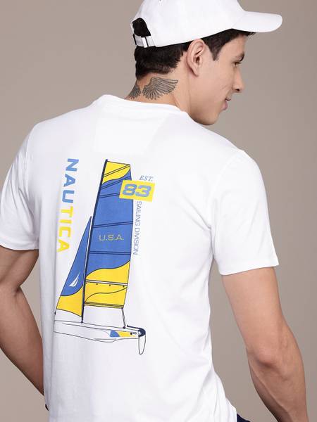 NAUTICA Printed Men Round Neck White T-Shirt