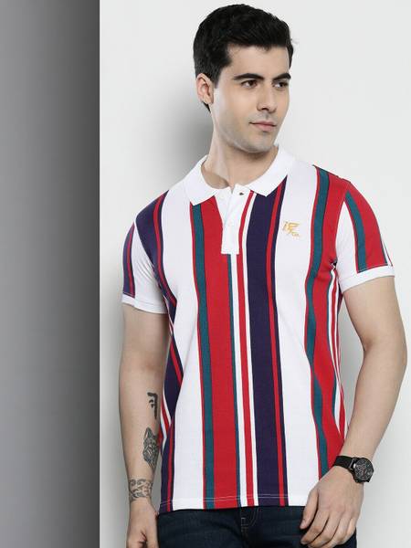 The Indian Garage Co. Striped Men Polo Neck Red T-Shirt