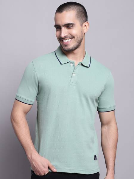 CANTABIL Solid Men Polo Neck Light Green T-Shirt