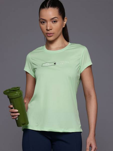 HRX by Hrithik Roshan Solid Women Round Neck Green T-Shirt