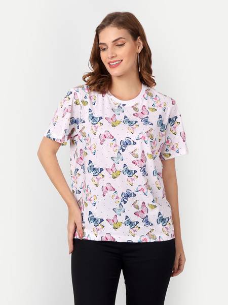 METRONAUT Printed Women Round Neck Multicolor T-Shirt