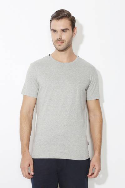 VAN HEUSEN Solid Men Round Neck Grey T-Shirt