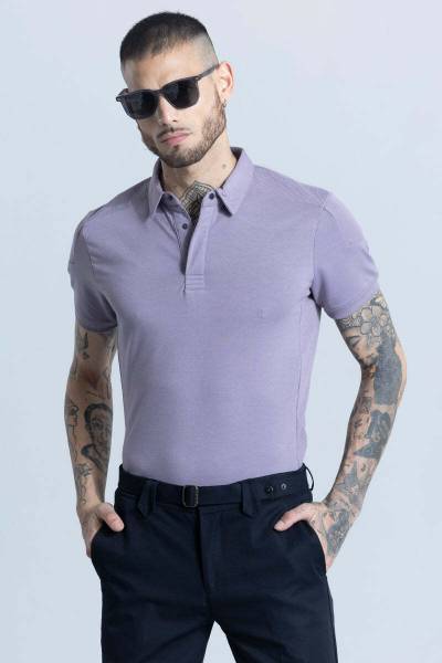 Snitch Solid Men Polo Neck Purple T-Shirt
