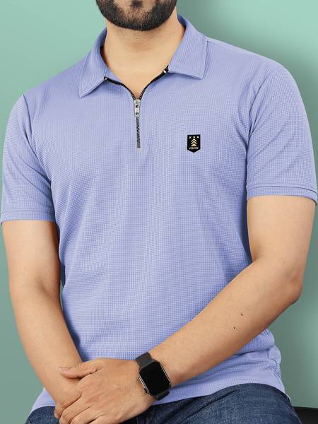 VeBNoR Solid Men Polo Neck Blue T-Shirt
