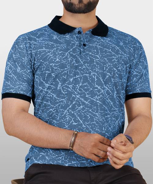 VeBNoR Printed Men Polo Neck Light Blue T-Shirt